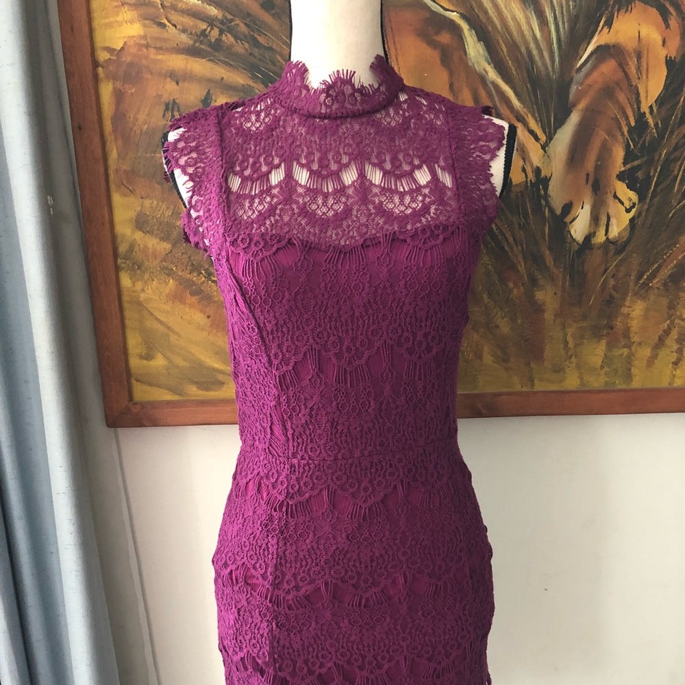 ‼️⬇️💲NWT Free People Magenta Lace Dress - Picture 2 of 5